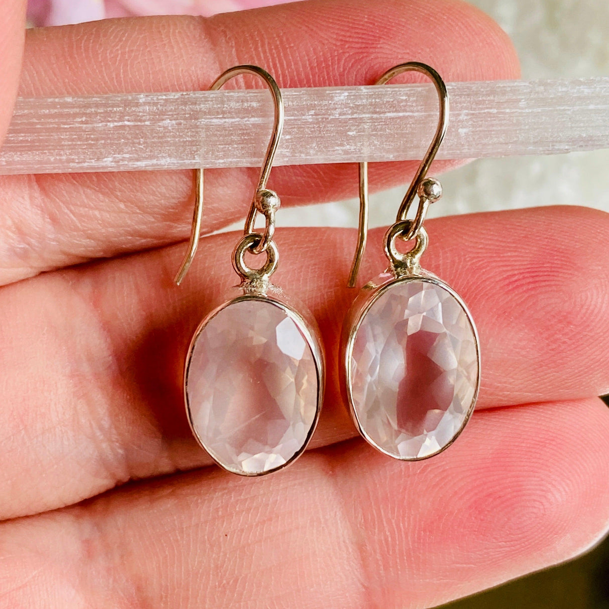 Rose Quartz faceted oval earrings KEGJ792 - Nature's Magick