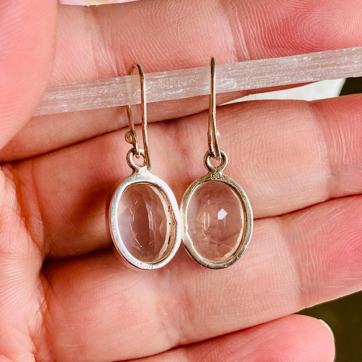 Rose Quartz faceted oval earrings KEGJ792 - Nature's Magick