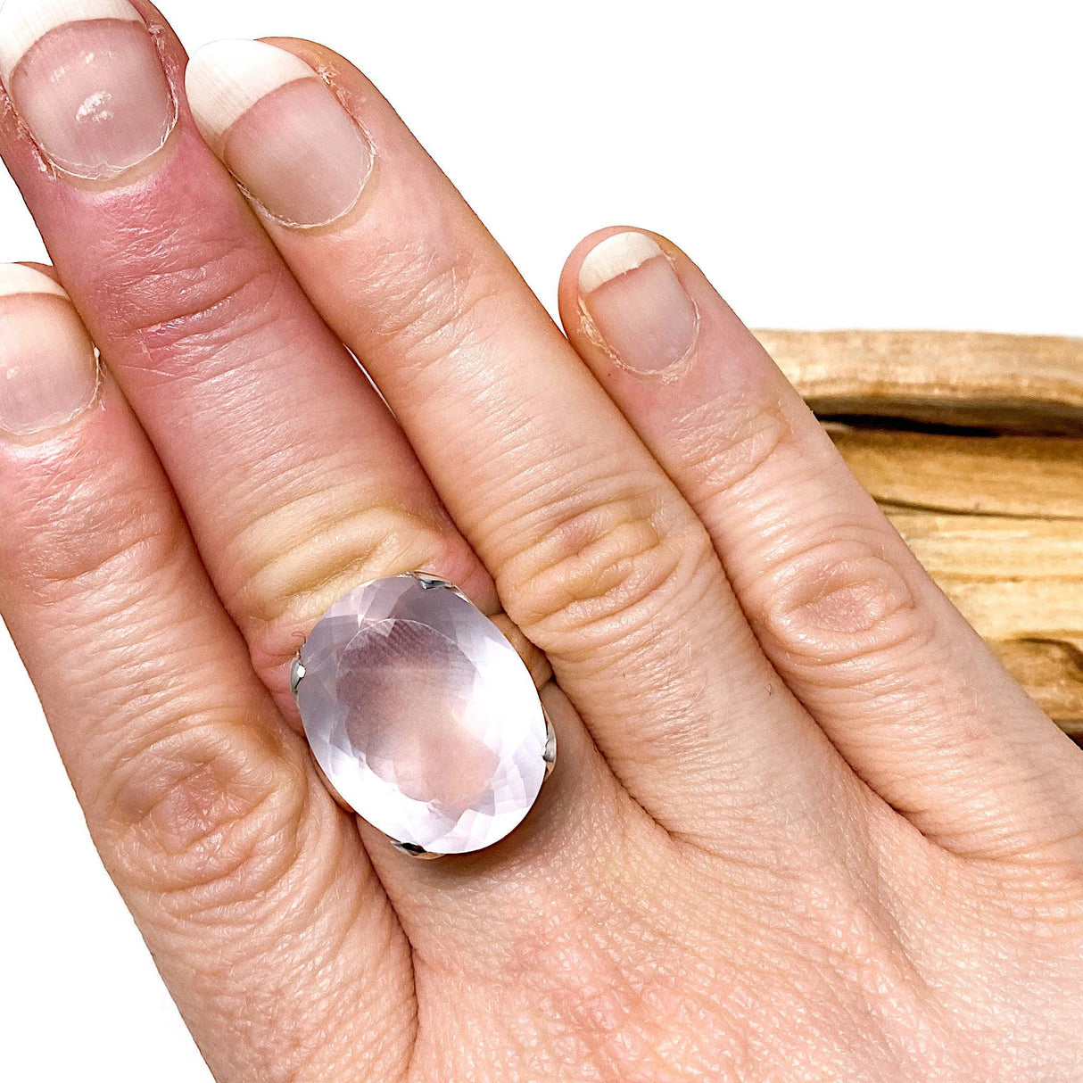Rose quartz faceted oval ring s.10.5 KRGJ1141 - Nature's Magick