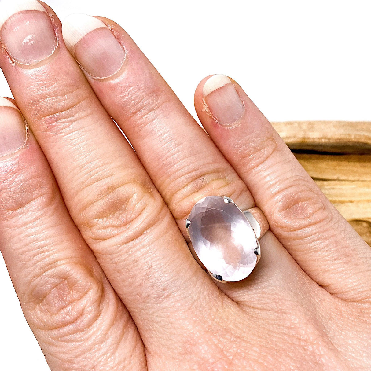 Rose quartz faceted oval ring Size 9 KRGJ1145 - Nature's Magick