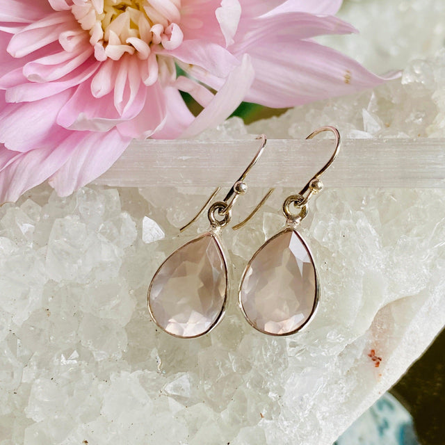 Rose Quartz faceted teardrop earrings KEGJ793 - Nature's Magick