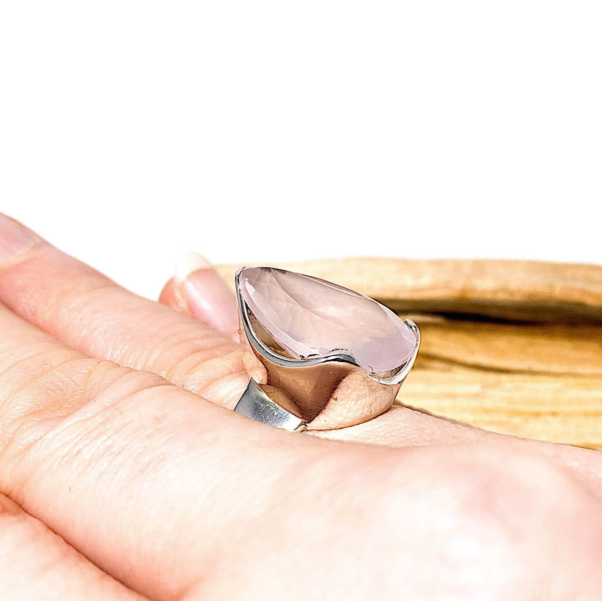 Rose quartz faceted teardrop ring s.9.5 KRGJ1144 - Nature's Magick