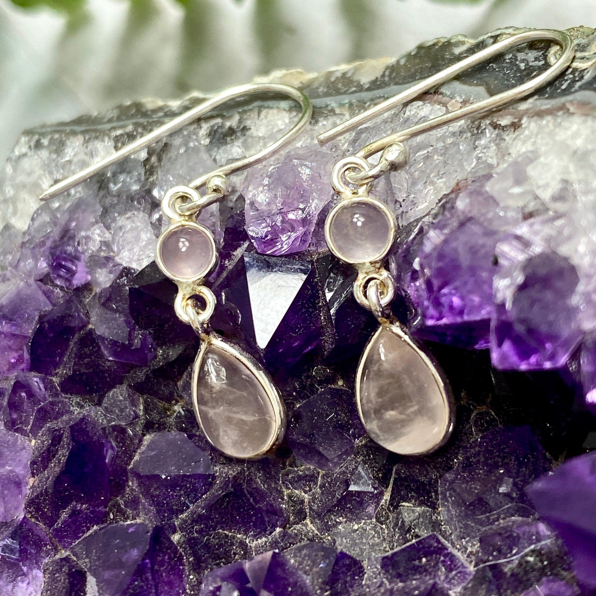 Rose Quartz multi stone teardrop earrings KEGJ1205 - Nature's Magick