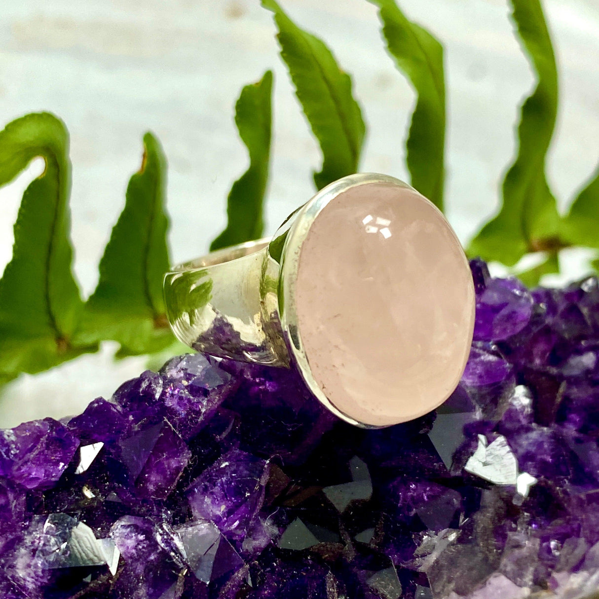 Rose Quartz oval cabochon ring s.7 KRGJ2041 - Nature's Magick