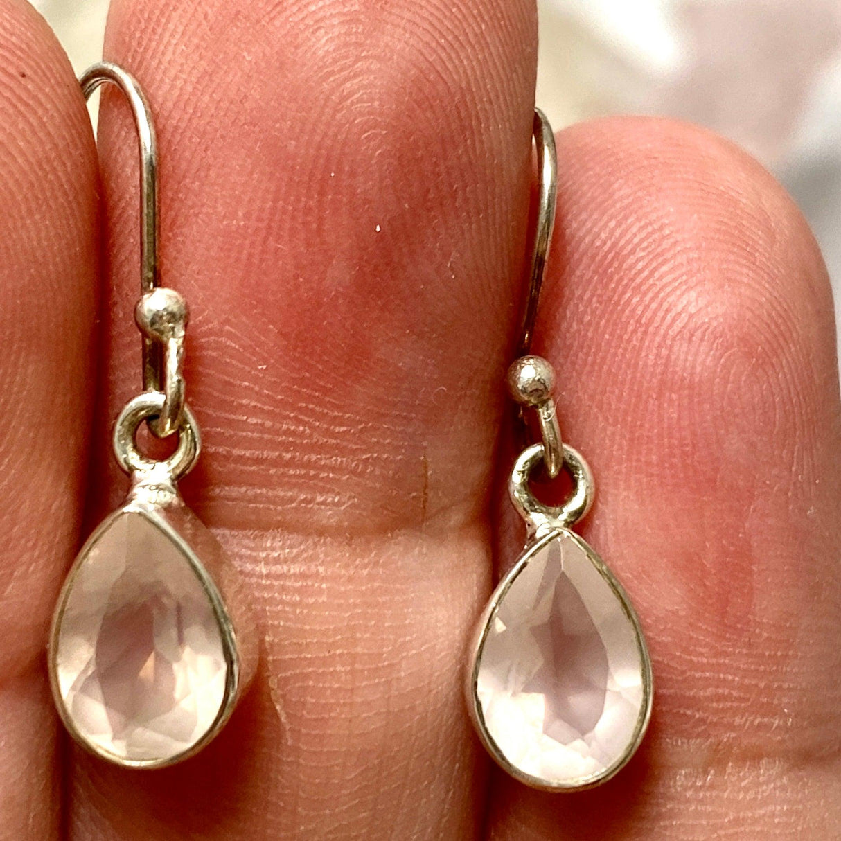 Rose Quartz petite teardrop faceted earrings R2363-RQD - Nature's Magick