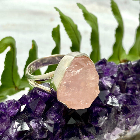 Rose Quartz raw ring s.9.5 KRGJ2013 - Nature's Magick