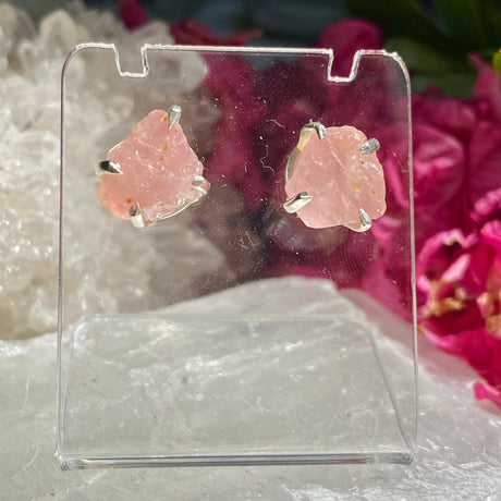 Rose Quartz raw stud earrings KEGJ1187 - Nature's Magick