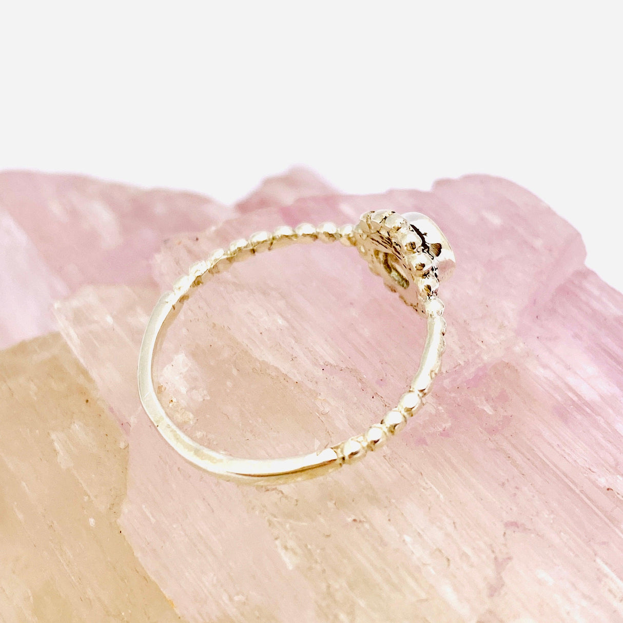 Rose Quartz Round Faceted Fine Band Ring with Detailed Silver Setting R3692-RQ - Nature's Magick