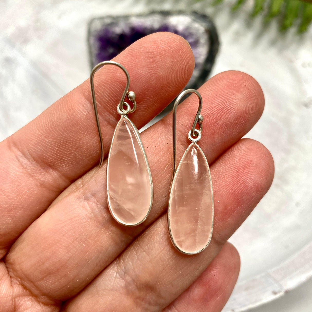 Rose Quartz teardrop earrings E2456 KEGJ953 - Nature's Magick