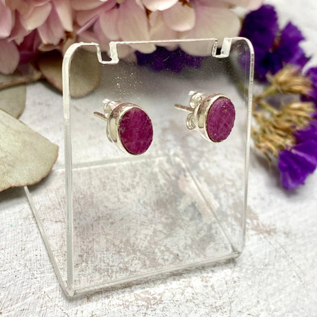 Ruby raw oval stud earrings KEGJ1253 - Nature's Magick