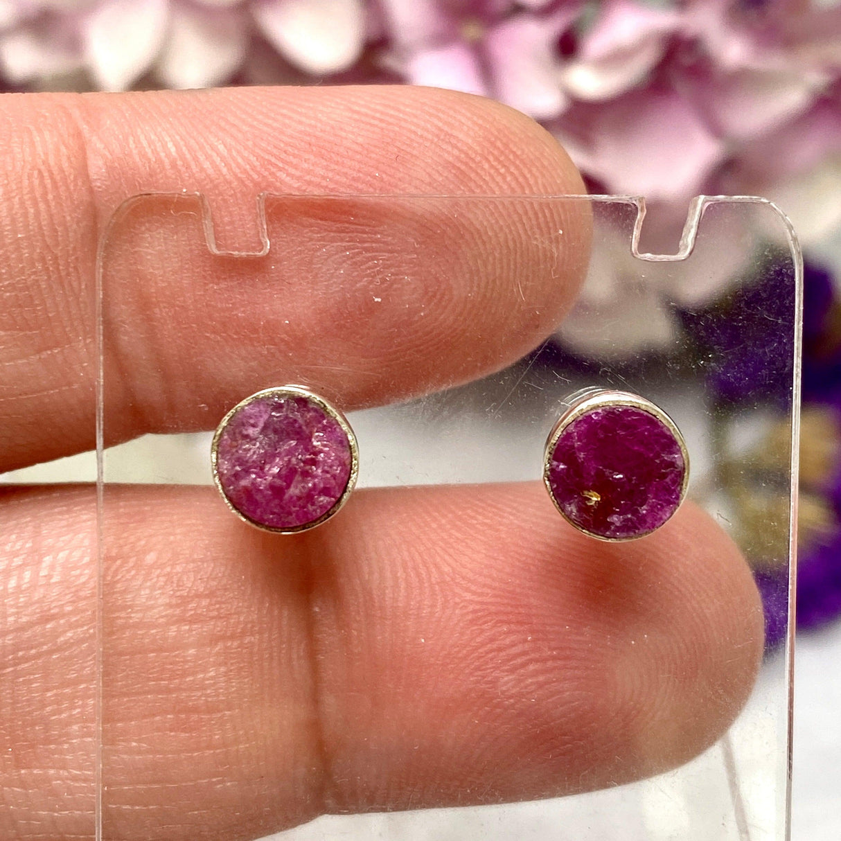 Ruby raw round stud earrings KEGJ1254 - Nature's Magick