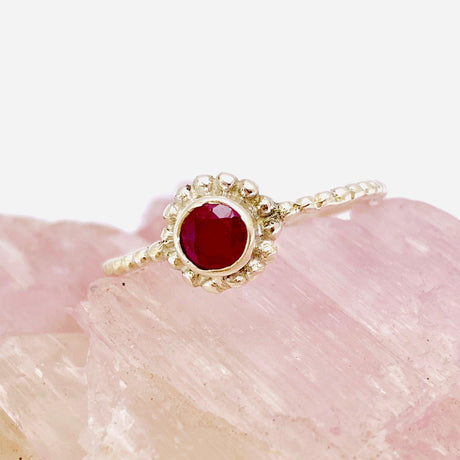 Ruby Round Faceted Fine Band Ring with Detailed Silver SettingR3692-RU - Nature's Magick