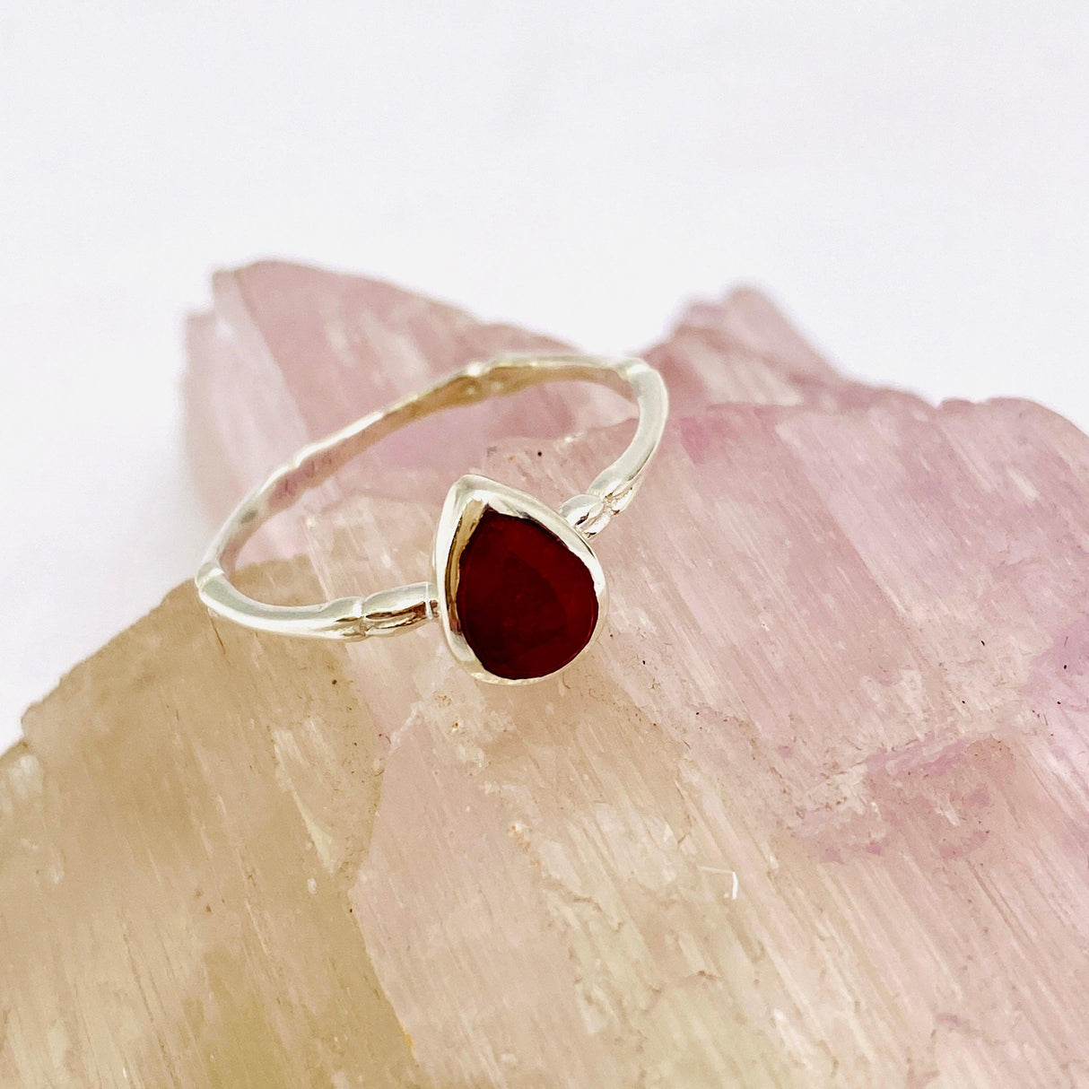 Ruby Teardrop Faceted Fine Band Ring R3691-RU - Nature's Magick