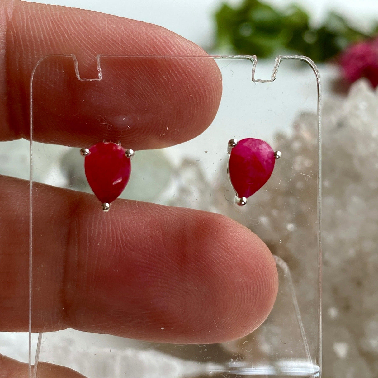 Ruby teardrop stud earrings KEGJ1037 - Nature's Magick