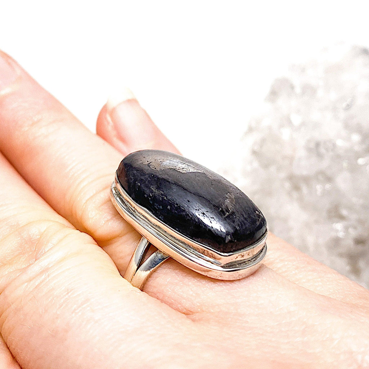Sapphire cabochon rectangle ring with split band s.10 KRGJ1617 - Nature's Magick