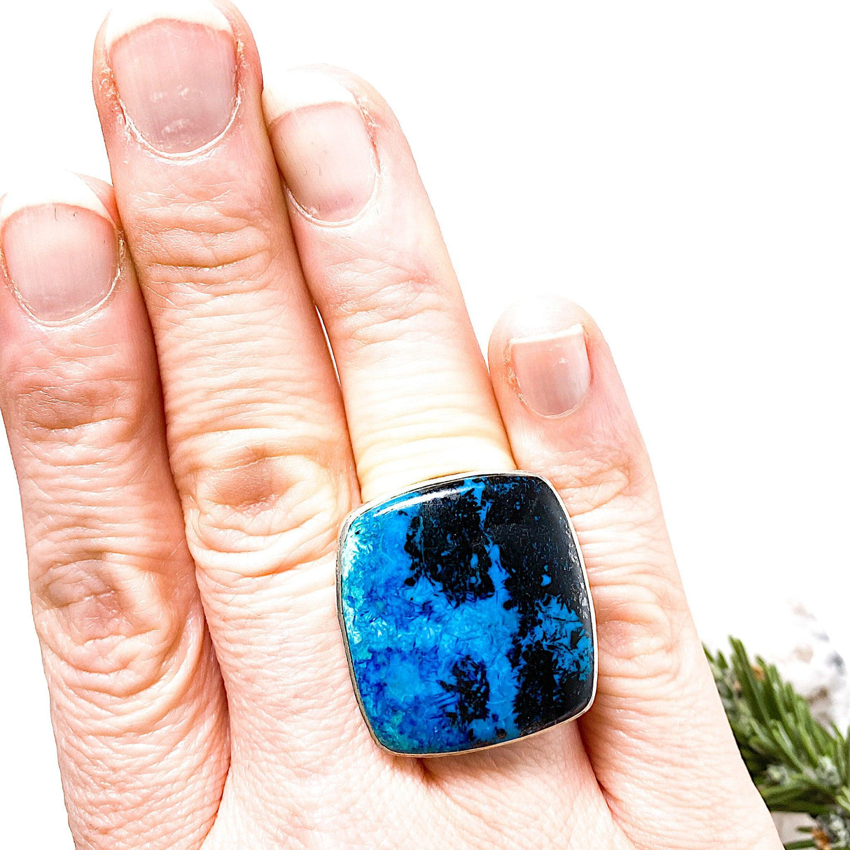 Shattuckite Square Cabochon Ring with Hammered Band Size 8 KRGJ526 - Nature's Magick