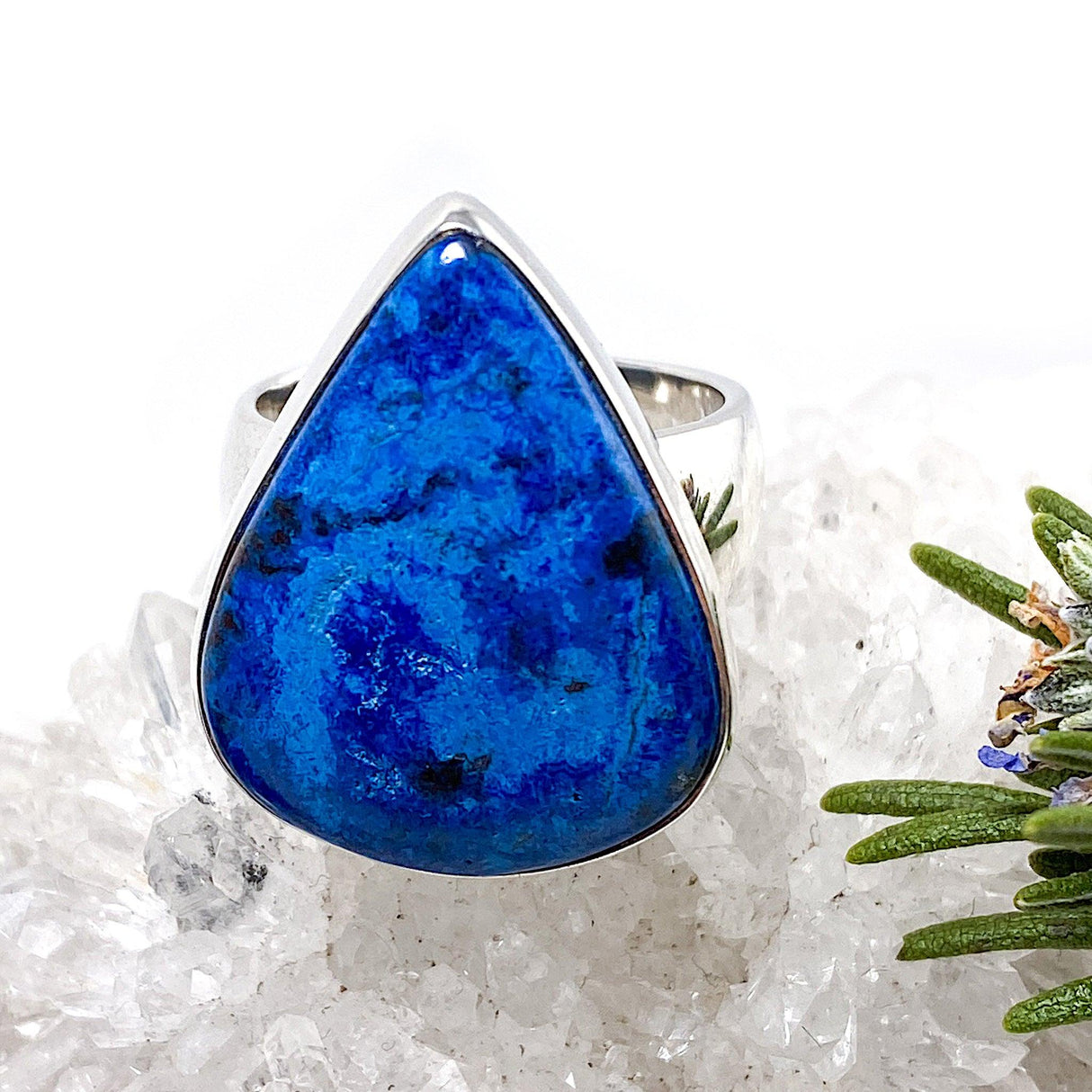 Shattuckite teardrop cabochon ring s.8 KRGJ496 - Nature's Magick