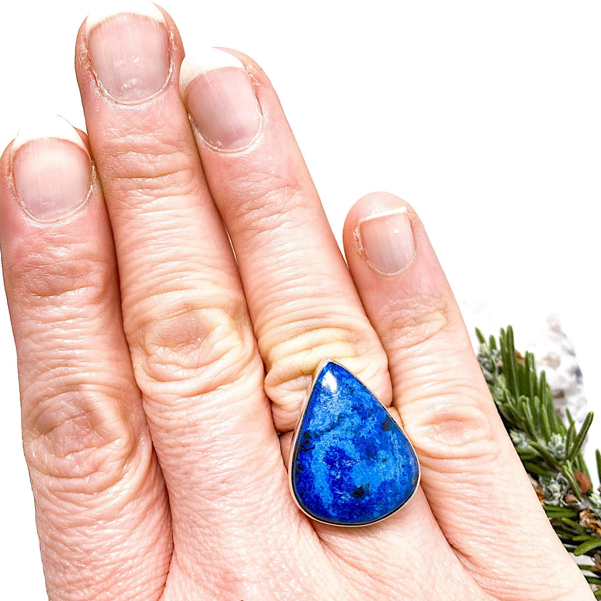 Shattuckite teardrop cabochon ring s.8 KRGJ496 - Nature's Magick