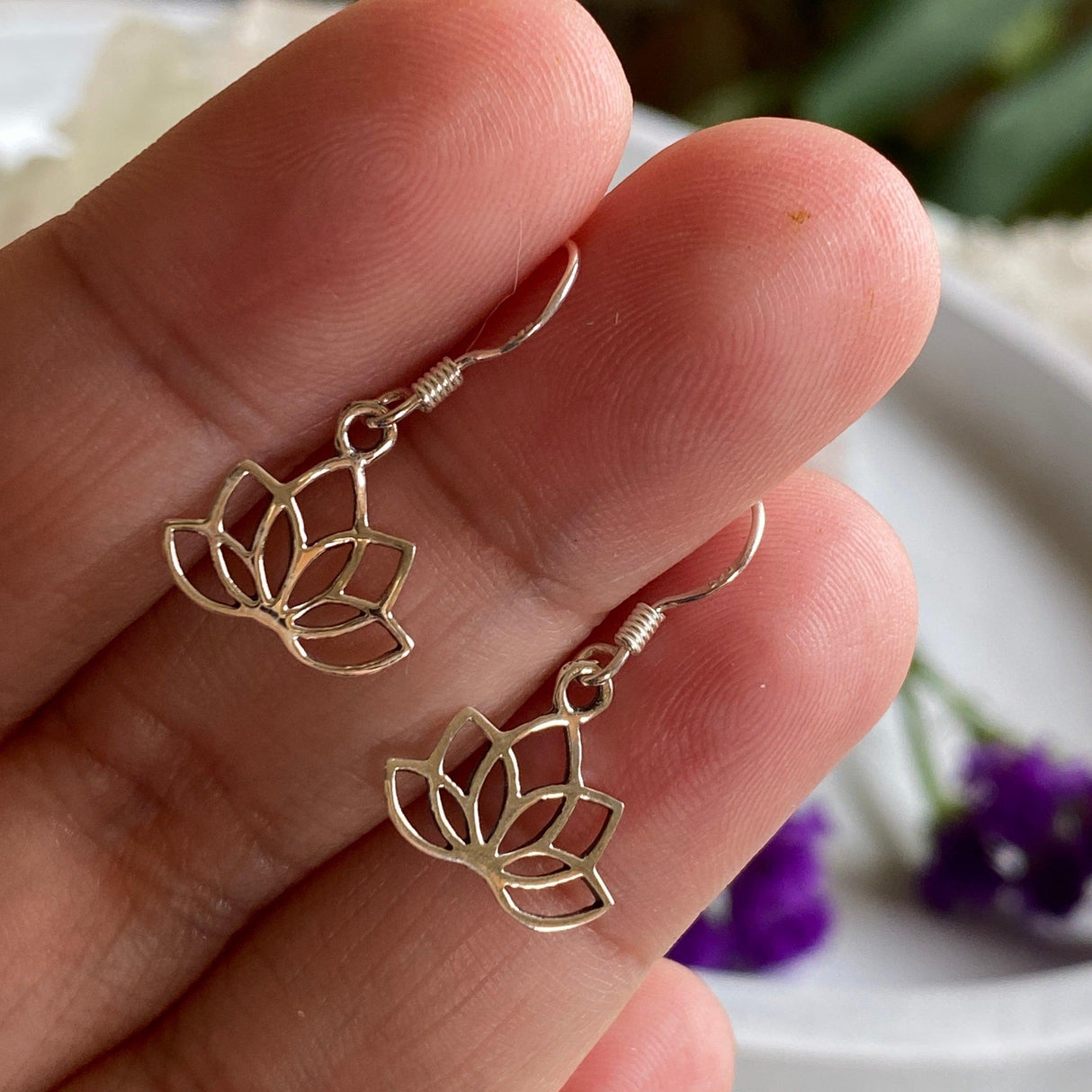 Silver Lotus earrings SE1021 - Nature's Magick