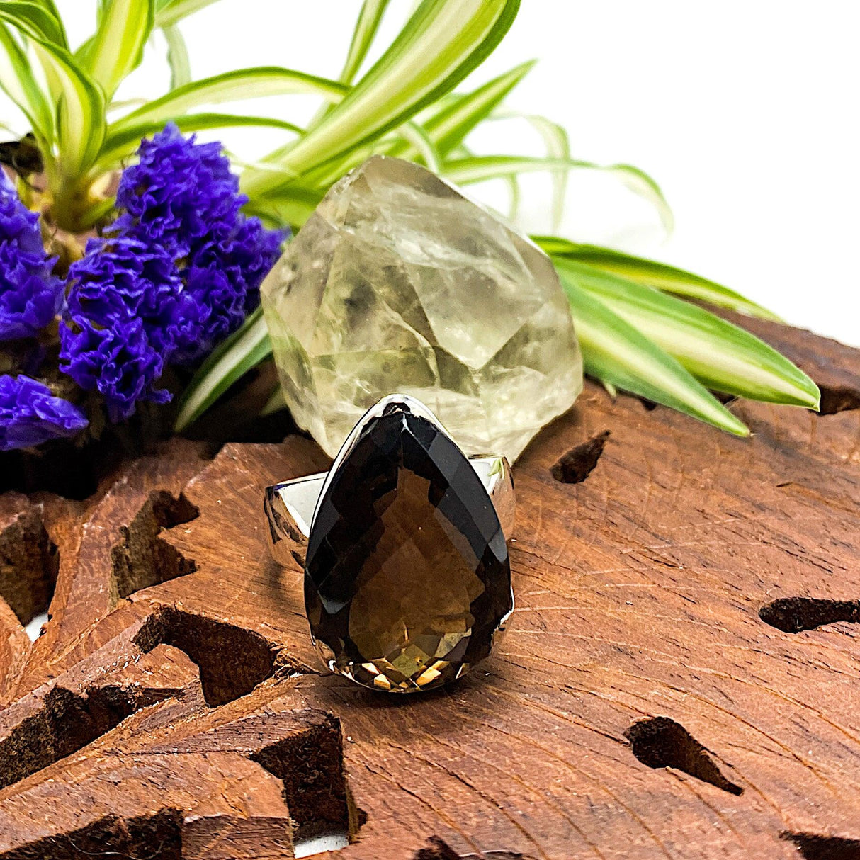 Smokey Quartz checkerboard faceted teardrop s.9.5 KRGJ966 - Nature's Magick