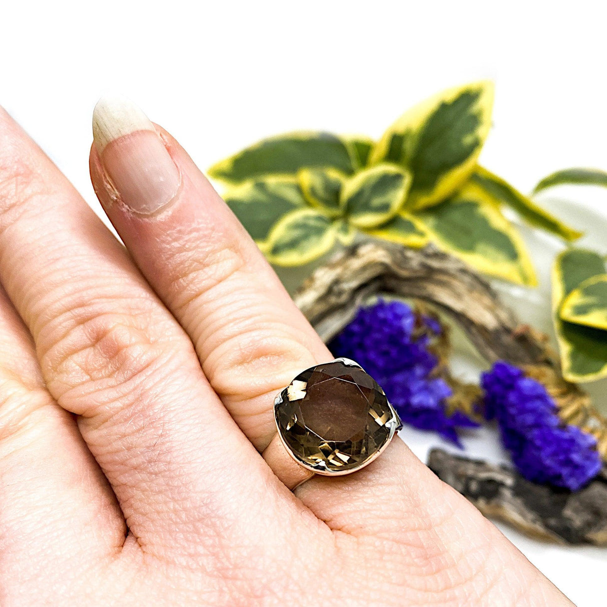 Smokey Quartz circular faceted ring s. 6.5 KRGJ1169 - Nature's Magick