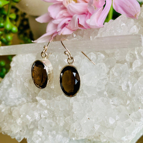 Smokey Quartz faceted oval earrings KEGJ789 - Nature's Magick