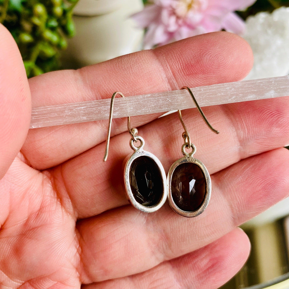 Smokey Quartz faceted oval earrings KEGJ789 - Nature's Magick