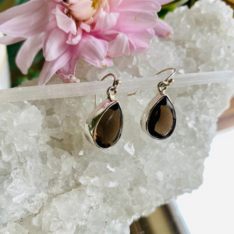 Smokey Quartz faceted teardrop earrings KEGJ790 - Nature's Magick