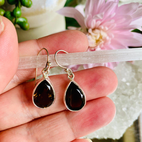 Smokey Quartz faceted teardrop earrings KEGJ790 - Nature's Magick