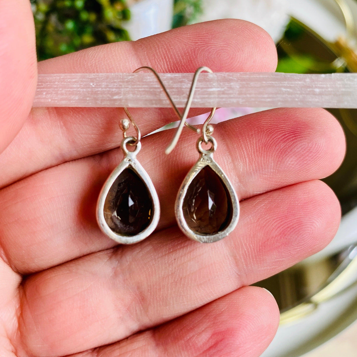 Smokey Quartz faceted teardrop earrings KEGJ790 - Nature's Magick