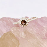 Smokey Quartz Round Faceted Fine Band Ring with Detailed Silver SettingR3692-SQ - Nature's Magick