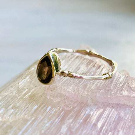 Smokey Quartz Teardrop Faceted Fine Band Ring R3691-SQ - Nature's Magick