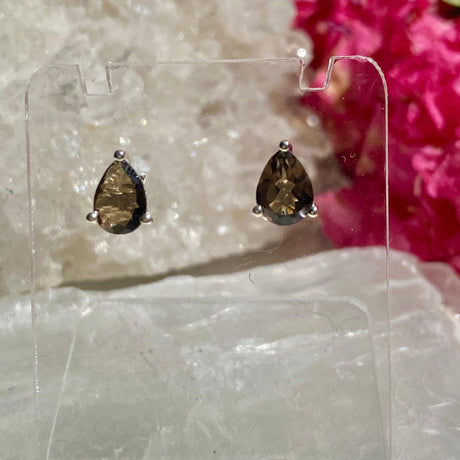 Smokey Quartz teardrop stud earrings KEGJ1033 - Nature's Magick