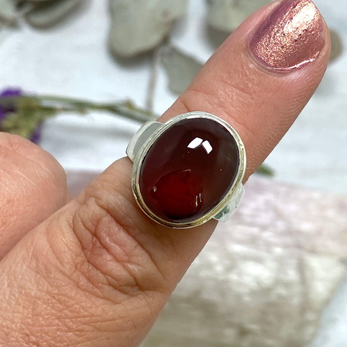 Spessartine Garnet oval ring s.7 KRGJ2428 - Nature's Magick