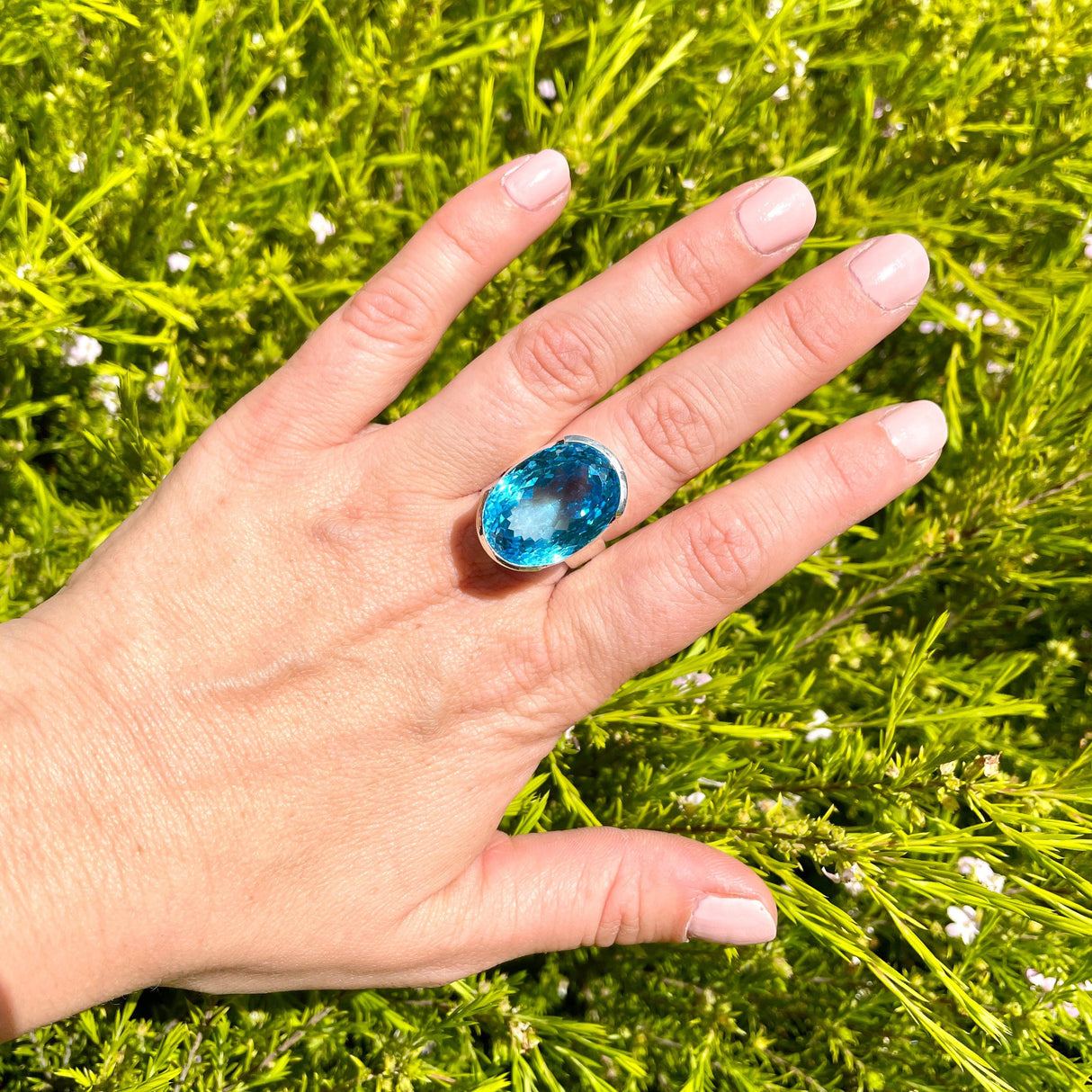 Swiss Blue Topaz oval faceted ring s.8 KRGJ2168 - Nature's Magick