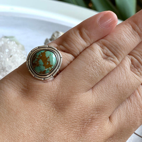 Tibetan Turqoise freeform ring s.9 KRGJ2530 - Nature's Magick