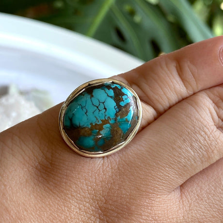 Tibetan Turqoise oval ring s.9 KRGJ2527 - Nature's Magick