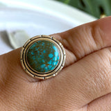 Tibetan Turqoise round ring s.8 KRGJ2529 - Nature's Magick