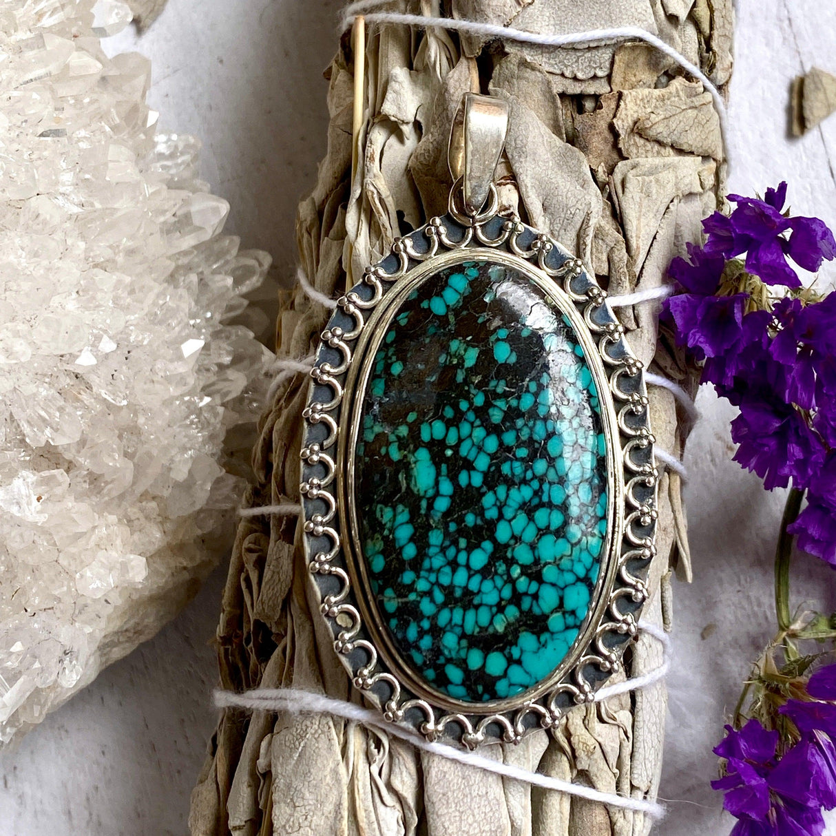 Tibetan Turquoise oval pendant KPGJ3205 - Nature's Magick