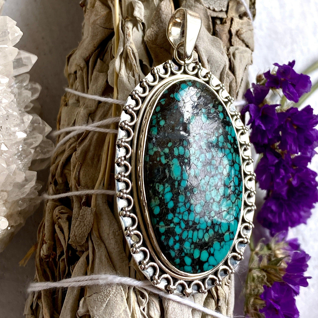 Tibetan Turquoise oval pendant KPGJ3205 - Nature's Magick