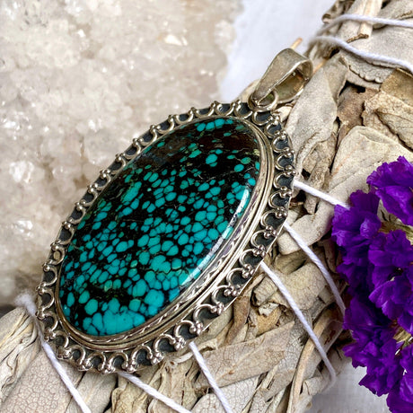 Tibetan Turquoise oval pendant KPGJ3205 - Nature's Magick