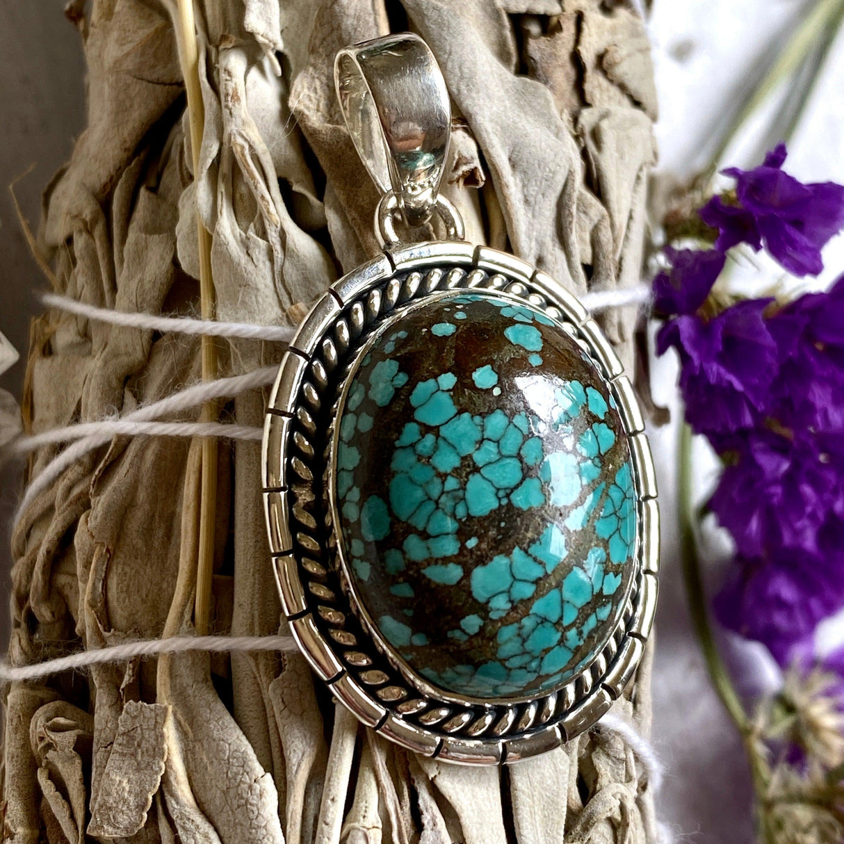 Tibetan Turquoise oval pendant KPGJ3206 - Nature's Magick