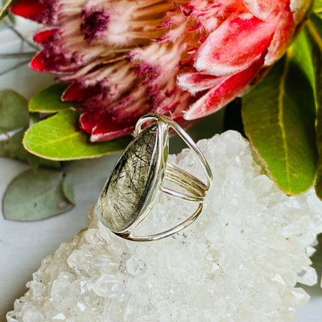 Tourmaline in quartz cabochon teardrop ring s.7 KRGJ1864 - Nature's Magick