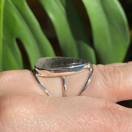 Tourmaline in quartz cabochon teardrop ring s.7 KRGJ1864 - Nature's Magick