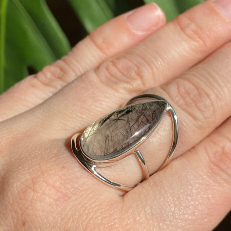 Tourmaline in quartz cabochon teardrop ring s.7 KRGJ1864 - Nature's Magick