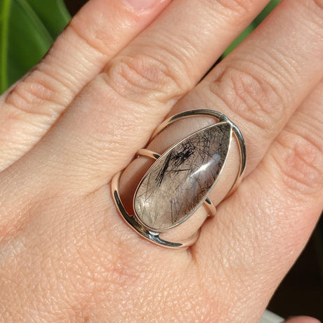 Tourmaline in quartz cabochon teardrop ring s.7 KRGJ1864 - Nature's Magick