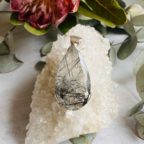 Tourmaline in quartz faceted teardrop pendant KPGJ2446 - Nature's Magick
