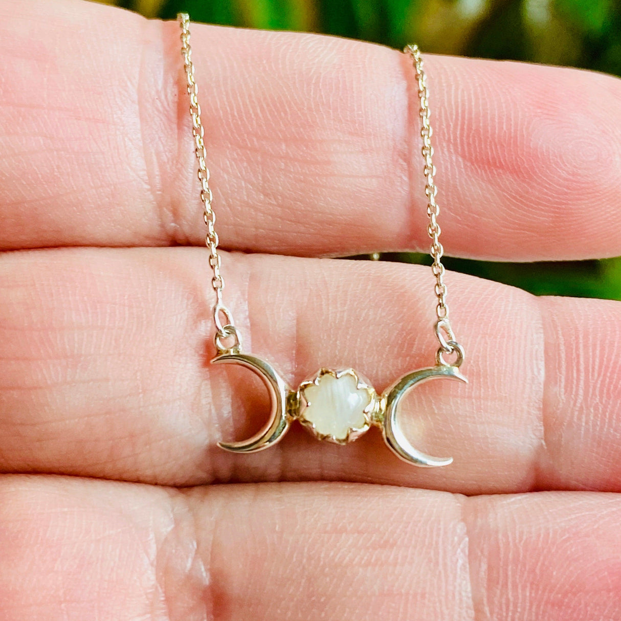 Triple Moon Goddess Silver Necklace - Nature's Magick