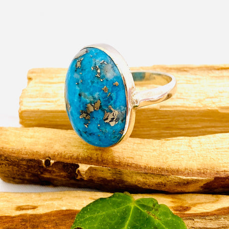 Turquoise and Pyrite oval cabochon ring s.9.25 KRGJ174 - Nature's Magick