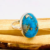 Turquoise and Pyrite oval cabochon ring s.9.25 KRGJ174 - Nature's Magick